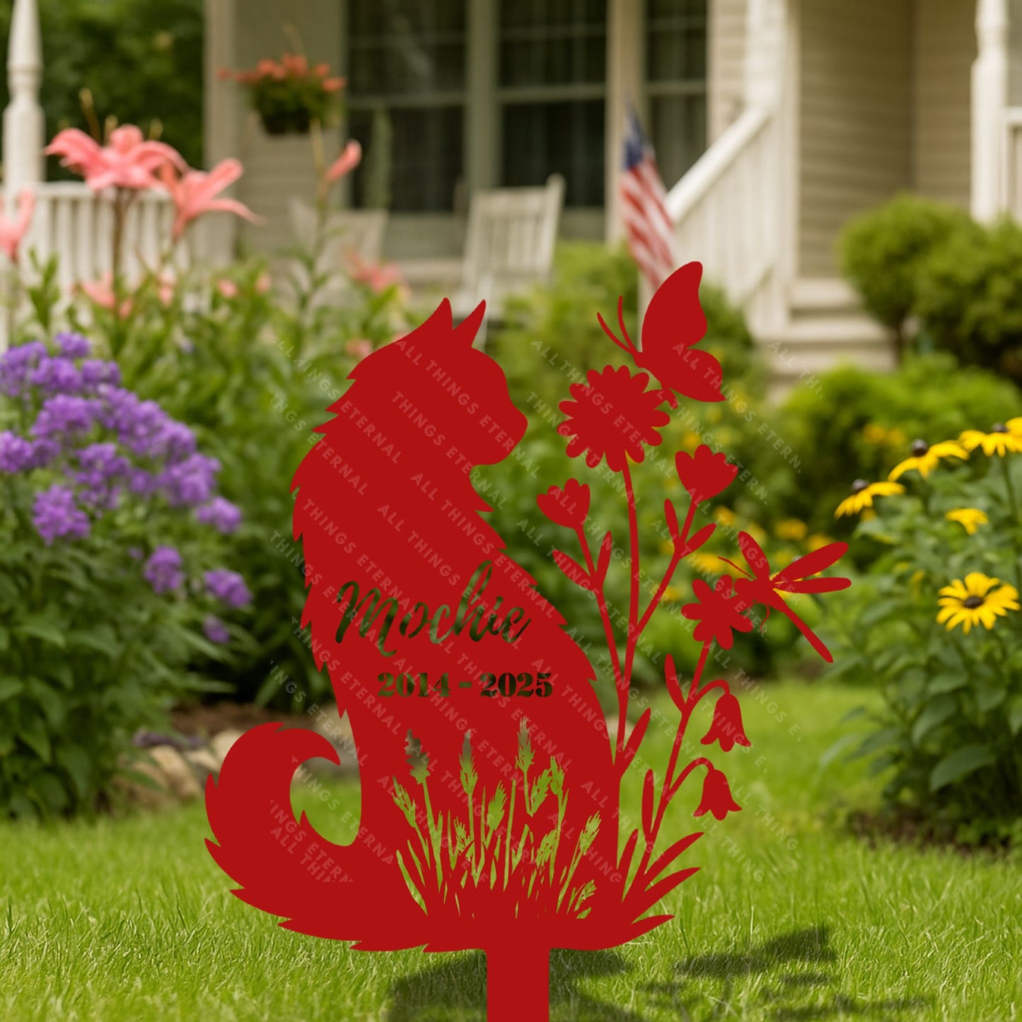 Personalized Cat Memorial Stake | Floral Metal Pet Grave Marker