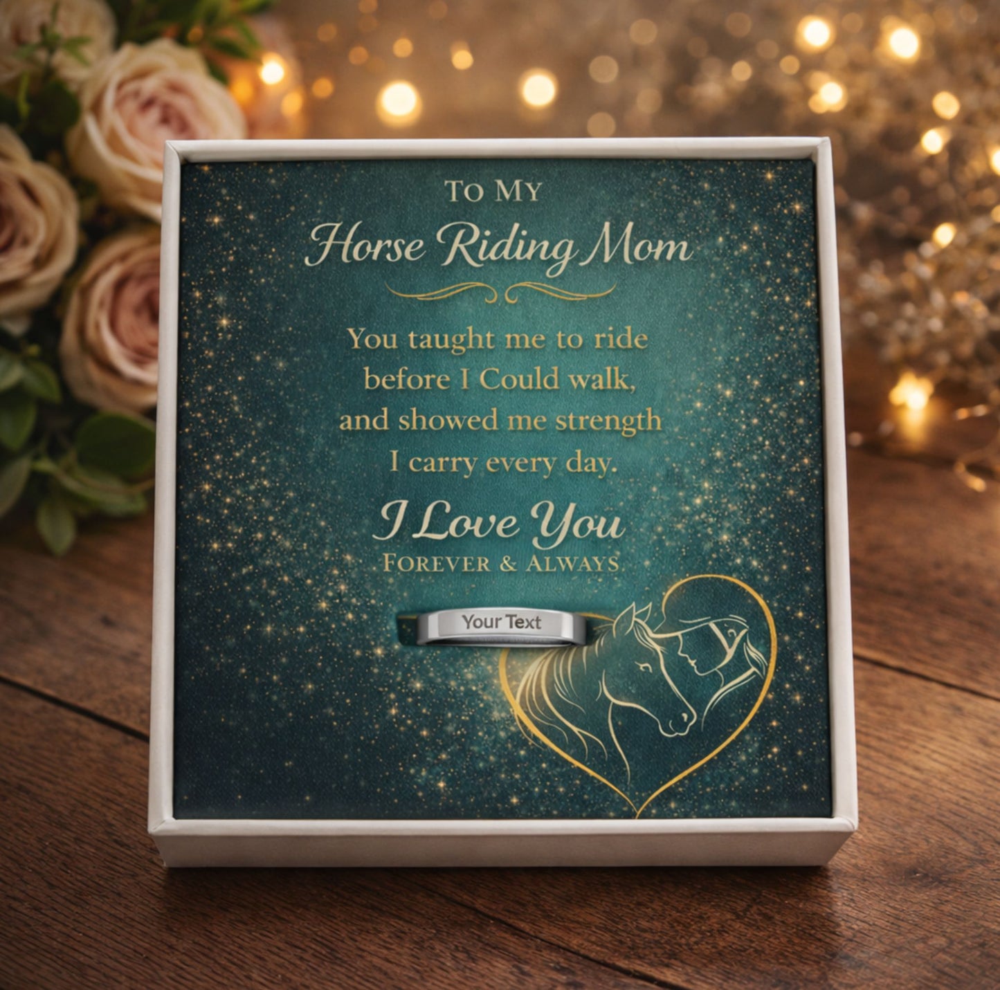 Personalized Horse Mom Engraved Ring – Custom Gift For Mother's Day