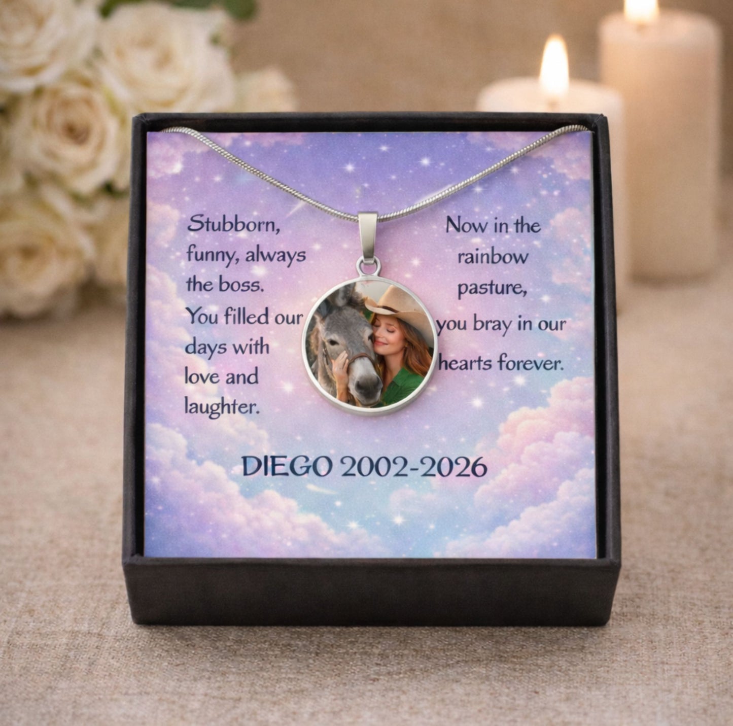 Personalized Donkey Photo Necklace – Donkey Memorial Gift Jewelry