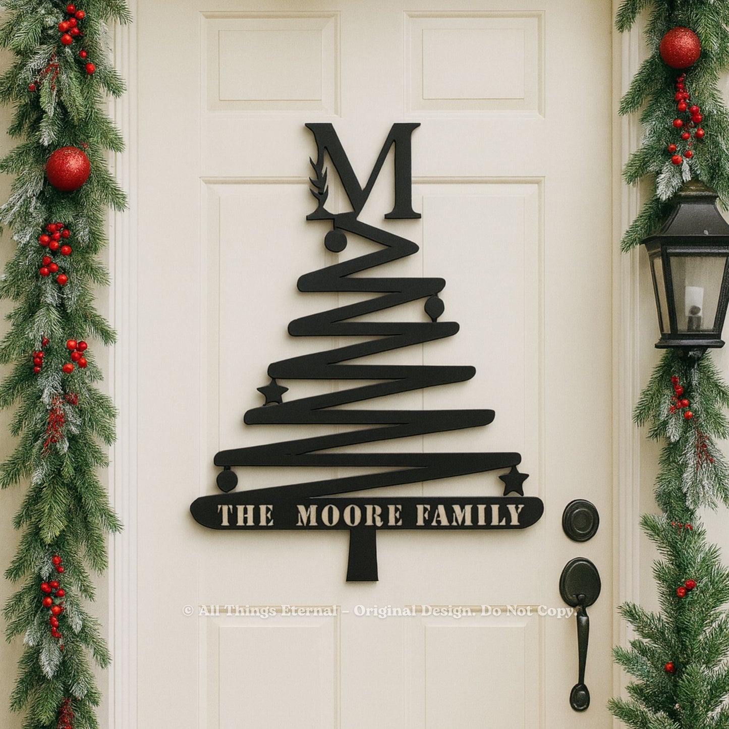 Personalized Monogram Spiral Christmas Tree Metal Sign – Holiday Decor