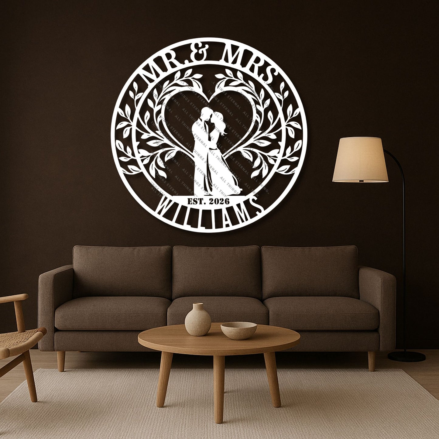 Mr & Mrs Wedding Monogram Sign – Personalized Last Name Wall Decor