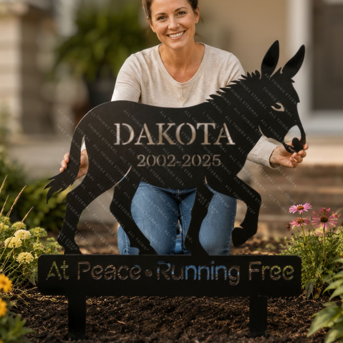 Personalized Donkey Memorial Metal Garden Yard Sign Decor