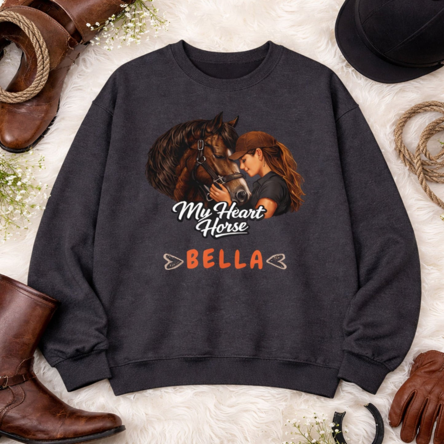 My Heart Horse Personalized Crewneck Sweatshirt for Women