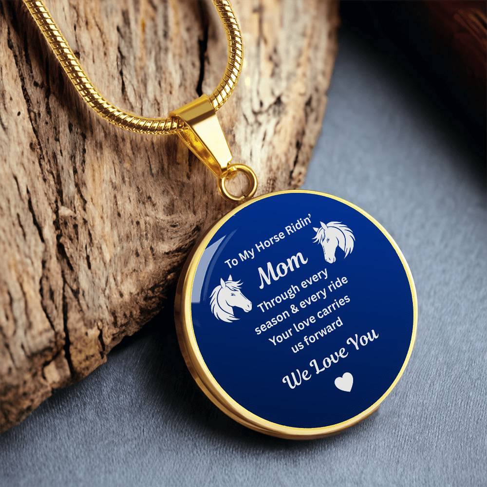 To My Horse Ridin' Mom Heart  Necklace – Engraved Mother’s Day Gift for Horse Lovers Mom