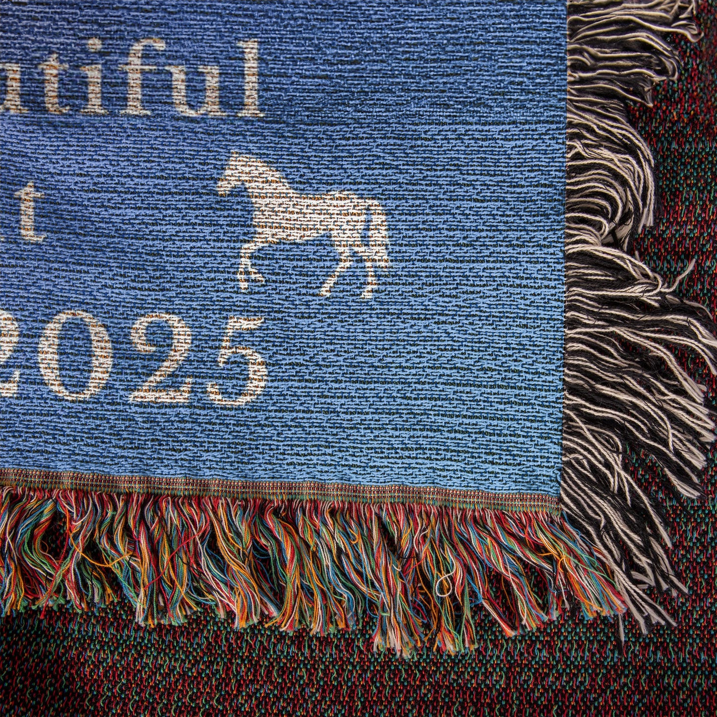 Personalized Horse Photo Woven Blanket with Name & Est Date