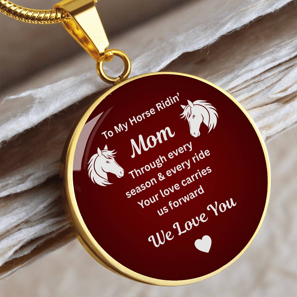 To My Horse Riding Mom Circle Necklace – Engraved Gift for Horse Lover Mom Mother’s Day