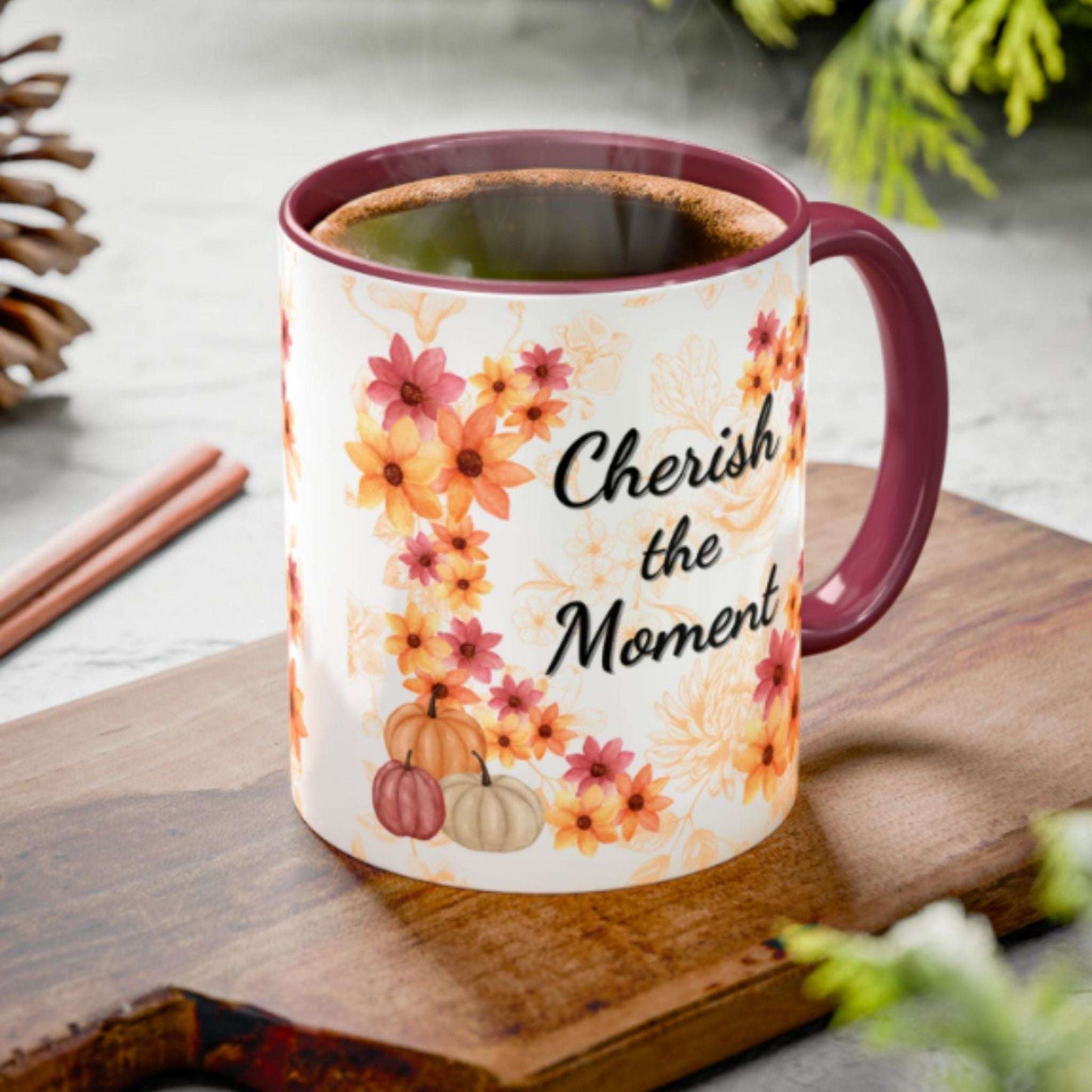 Fall Flowers Coffee Mug 11oz | Ceramic Tea Cup | Inspirational