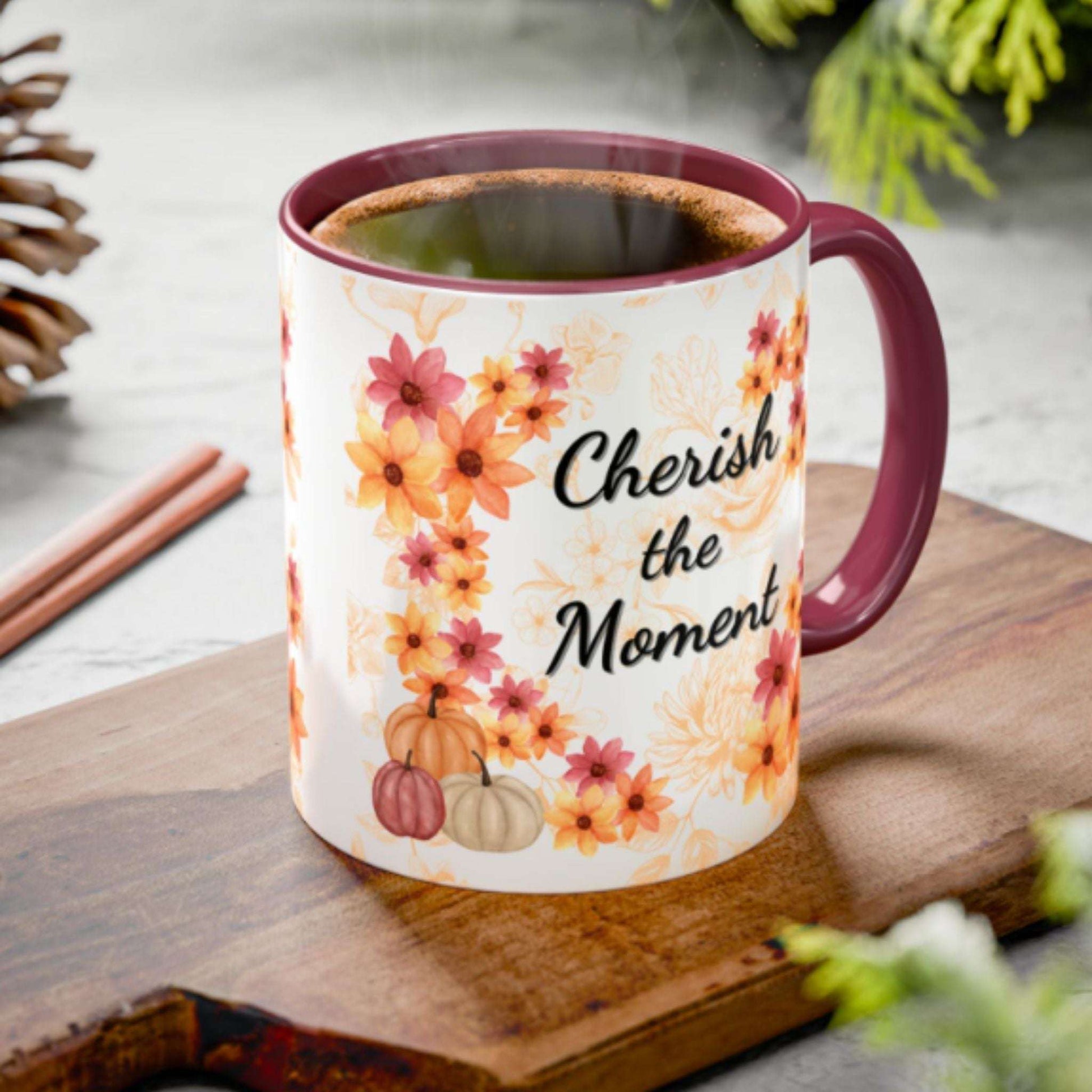 Fall Flowers Coffee Mug 11oz | Ceramic Tea Cup | Inspirational