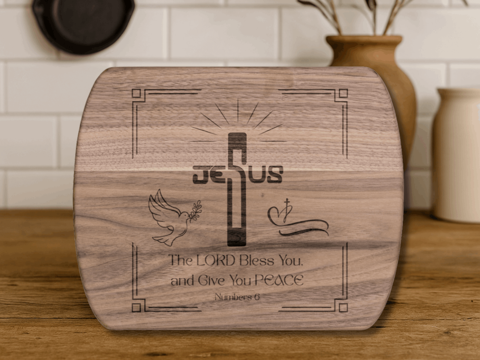 Beautiful Christian Cutting Board- Religious Gift for Housewarming, Wedding, or Pastor