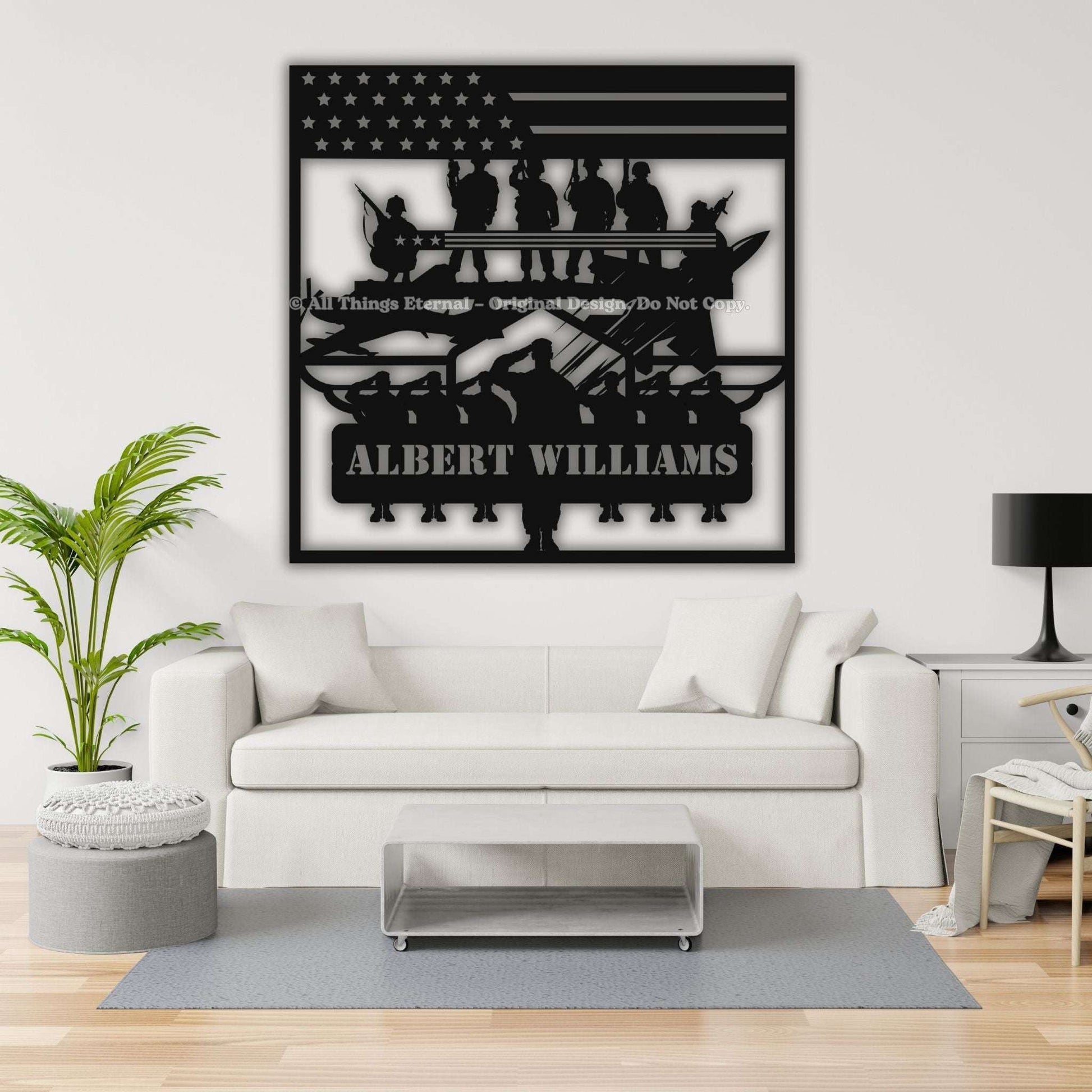 Custom Patriotic Metal Wall  Art- Gift for Veteran, US Army, Navy, Marines, Soldier