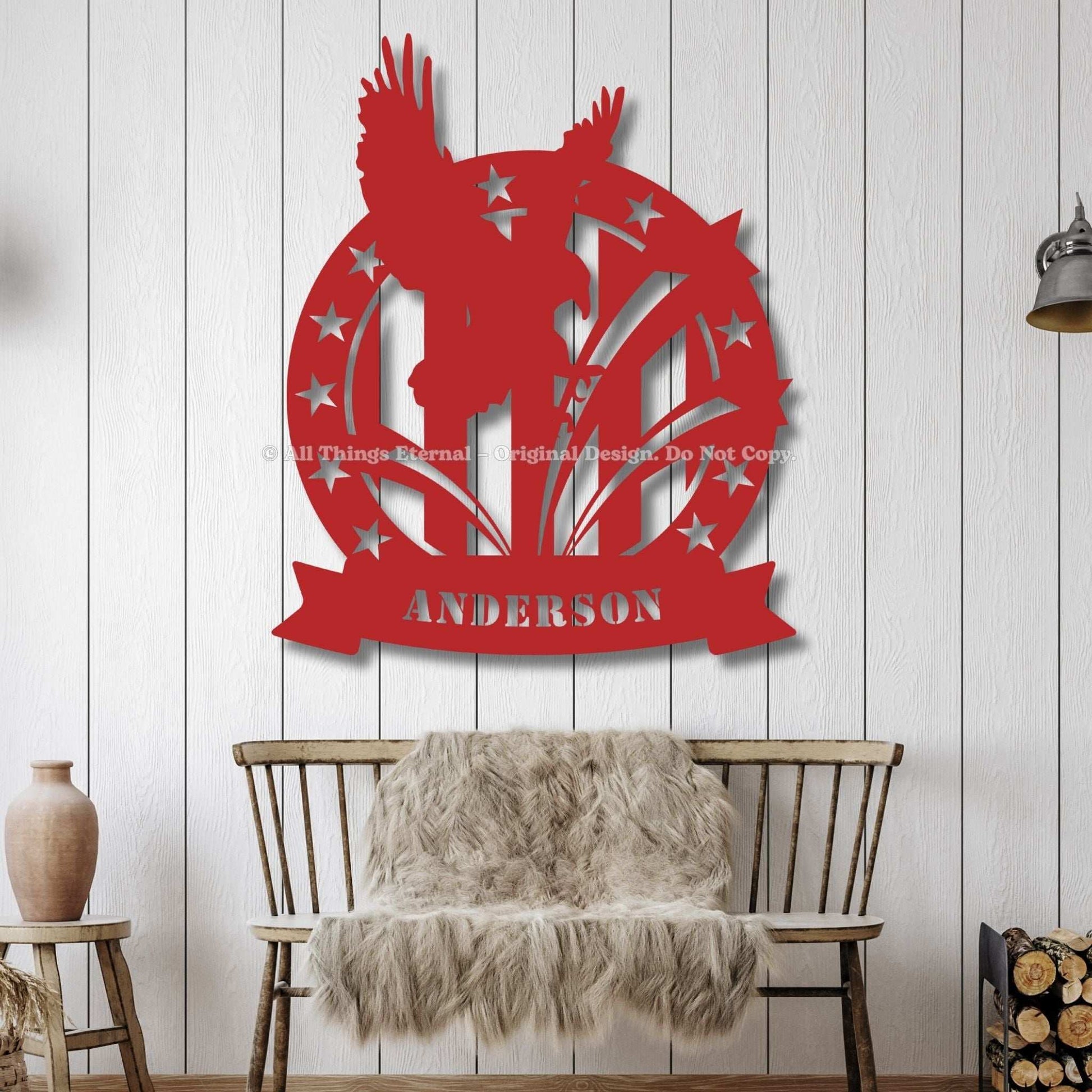 Custom Patriotic Eagle Metal  Wall Art Sign - USA Flag Military Gifts
