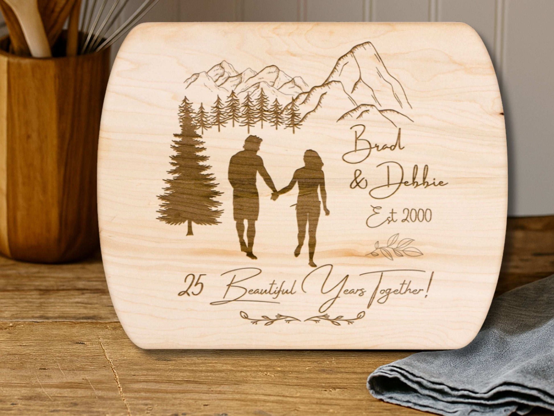 Personalized 25 Years Together Cutting Board- Custom Anniversary Gift for Couple Outdoorsy