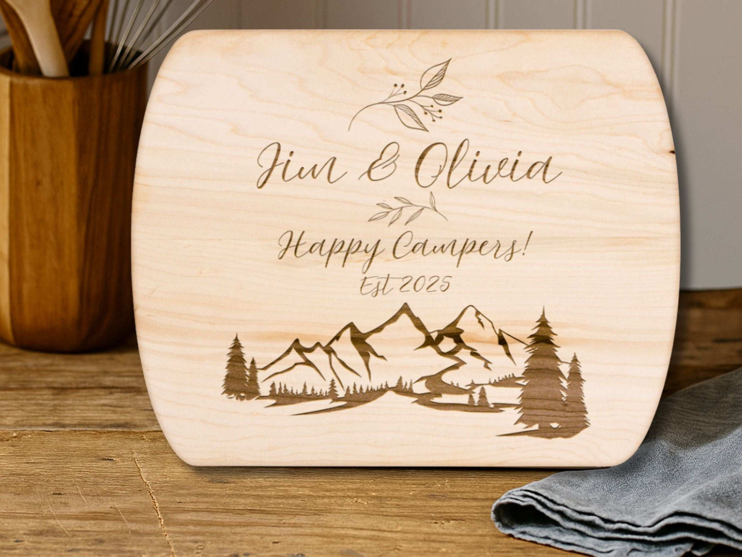 Personalized Camping Couple Cutting Board – Happy Campers Wedding Gifts