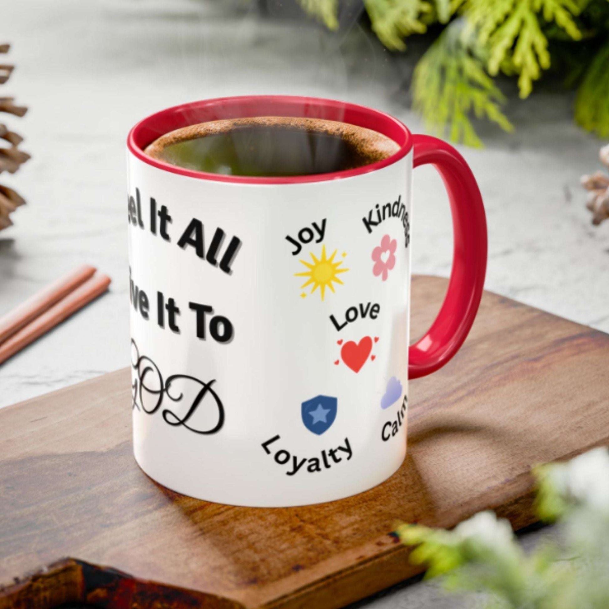 Two-Tone Coffee Mug with Uplifting Symbol – Inspirational Gift