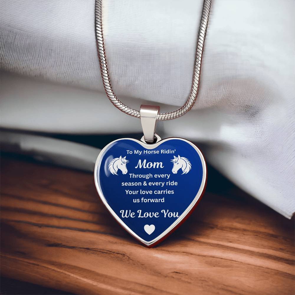 To My Horse Ridin' Mom Heart  Necklace – Engraved Mother’s Day Gift for Horse Lovers Mom