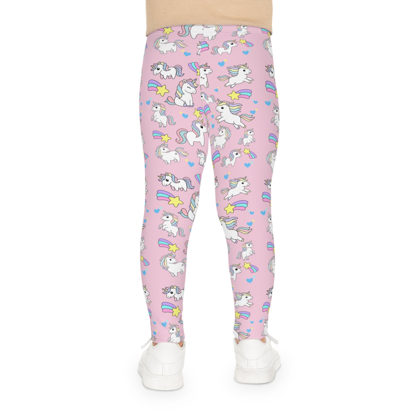 Pink Unicorn Kids Leggings — Cute Rainbow Stars All-Over Print