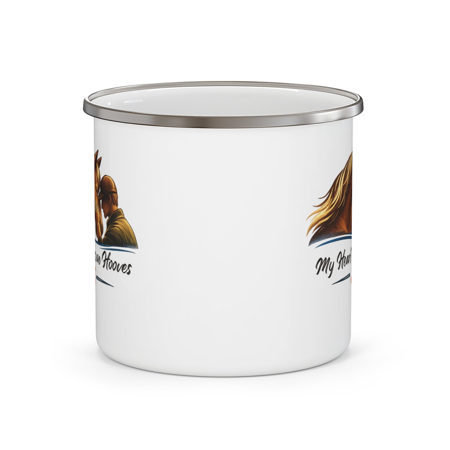 Enamel Camping Mug —My Heart Runs on Hooves Personalized Horse Lover Gift