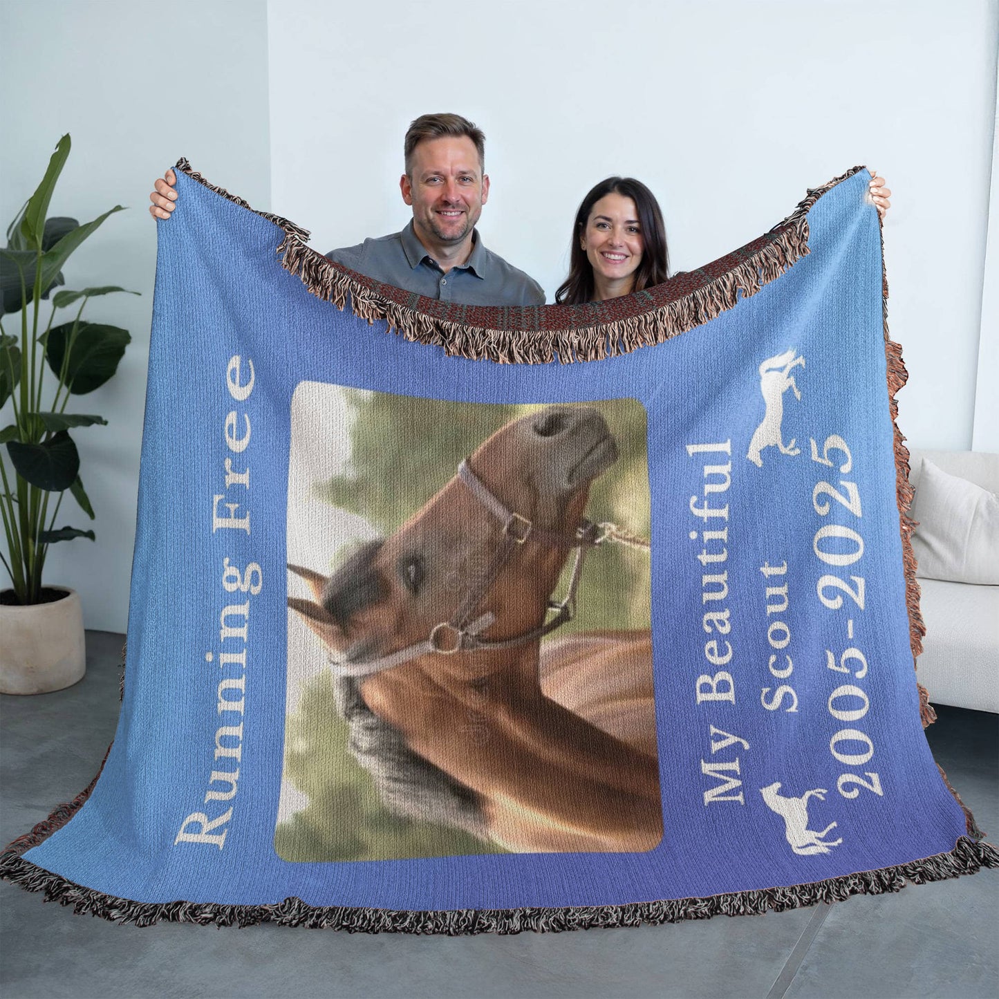 Personalized Horse Photo Woven Blanket with Name & Est Date