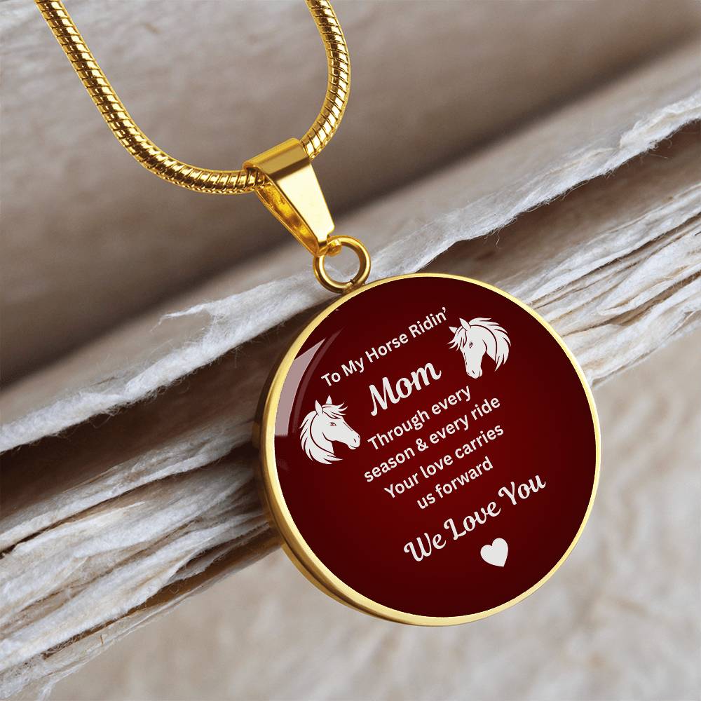 To My Horse Riding Mom Circle Necklace – Engraved Gift for Horse Lover Mom Mother’s Day