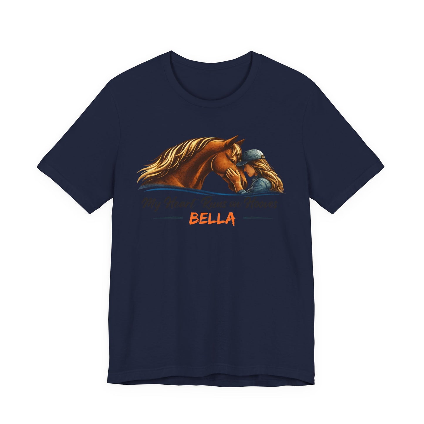Horse Lover T‑Shirt - My Heart Runs on Hooves Personalized Bella Tee