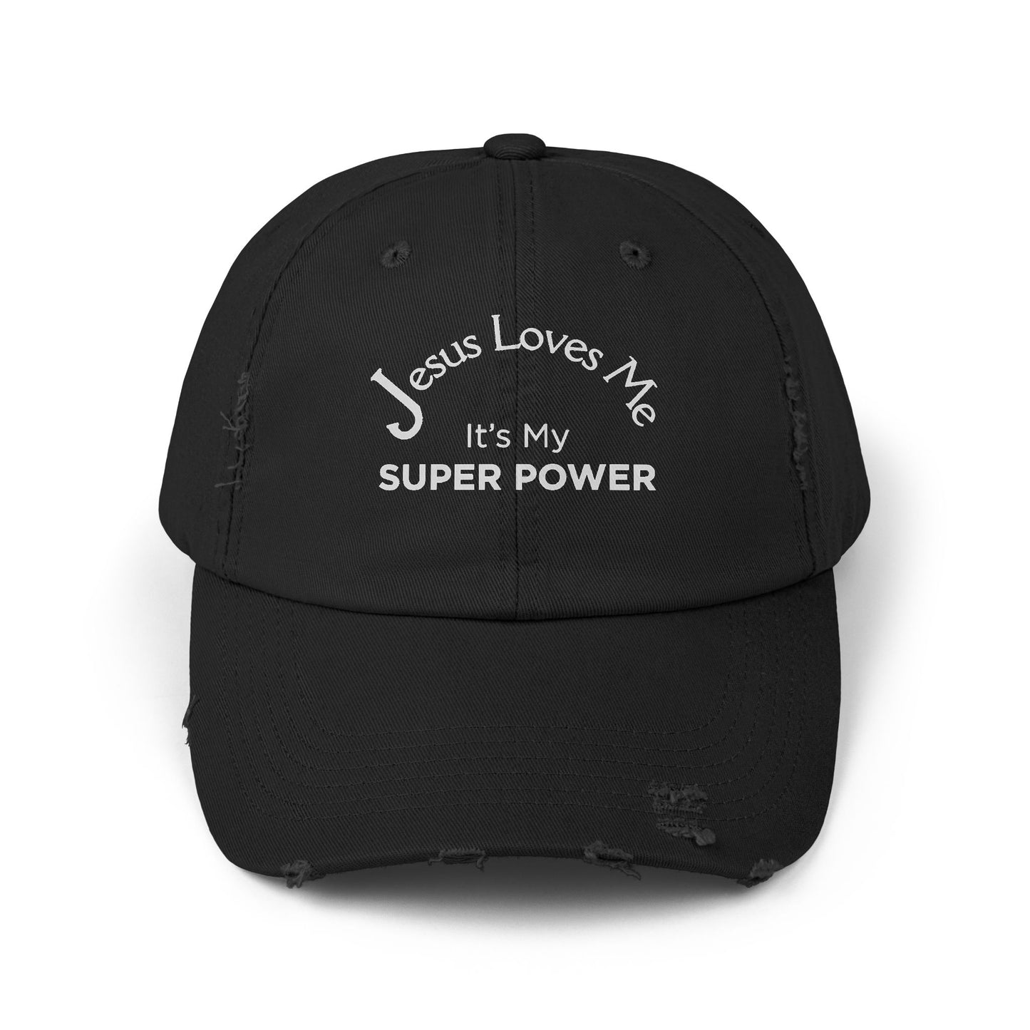 Jesus Loves Me Is My Super Power Distressed Christian Cap