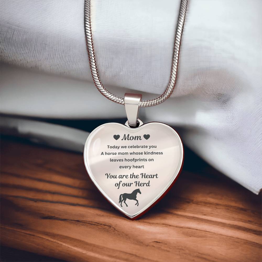 Horse Mom Necklace Gift for Mom – Custom Name Pendant You Are The Heart Of Our Herd