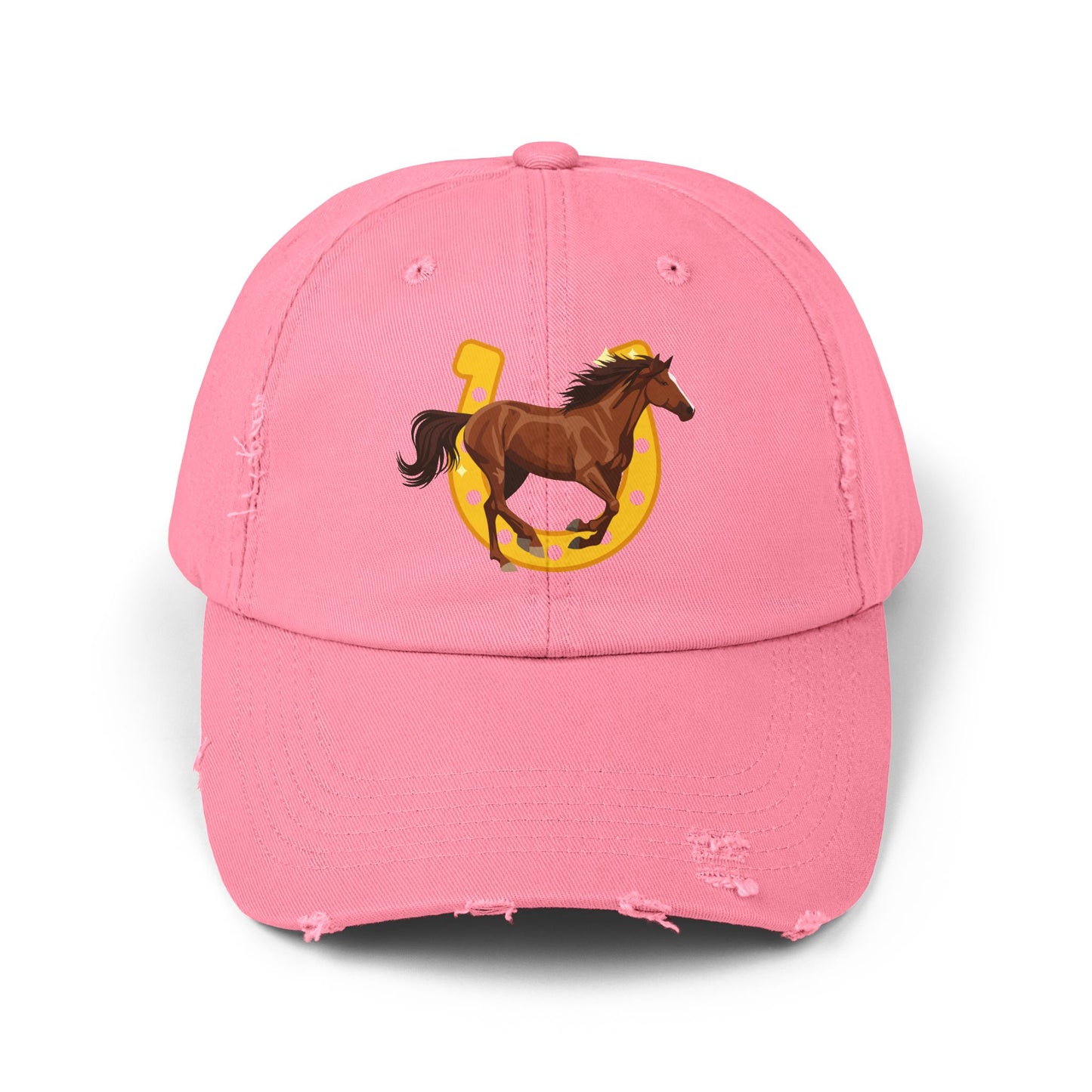 Lucky Horse Horseshoe Cap — Distressed Baseball Hat for Equestrian Fans