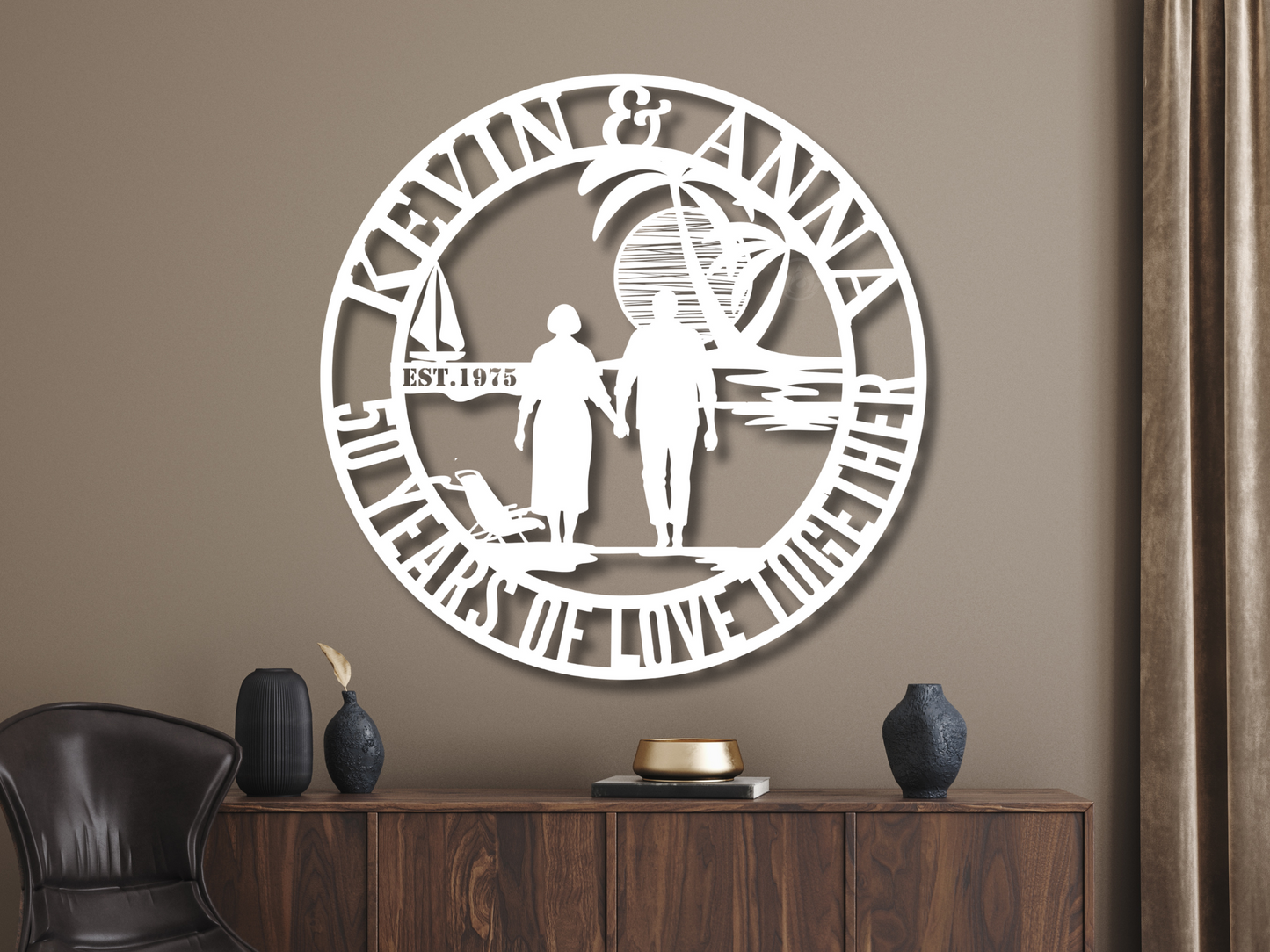 Custom 50th Wedding Anniversary Metal Art Sign - Gift for Couples