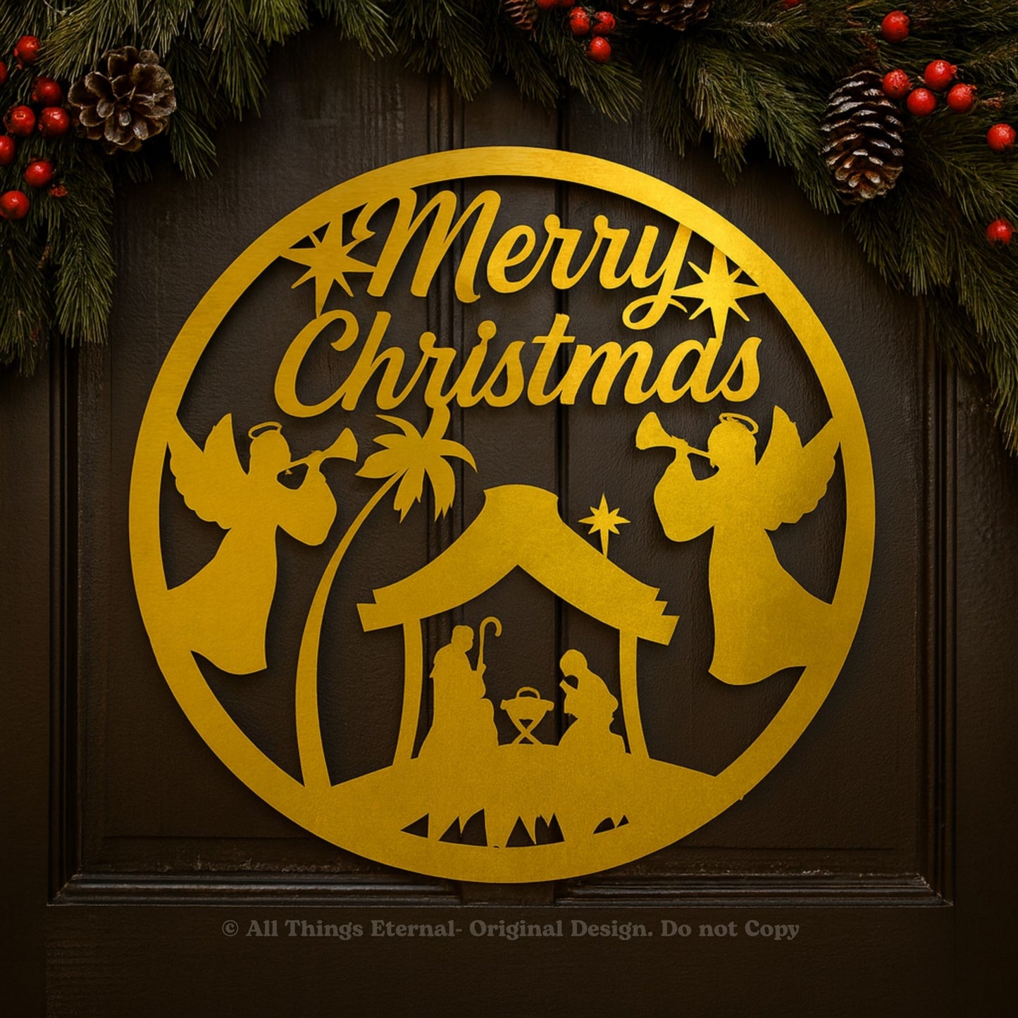Personalized Merry Christmas Nativity Metal Sign | Custom Holiday Wall Décor