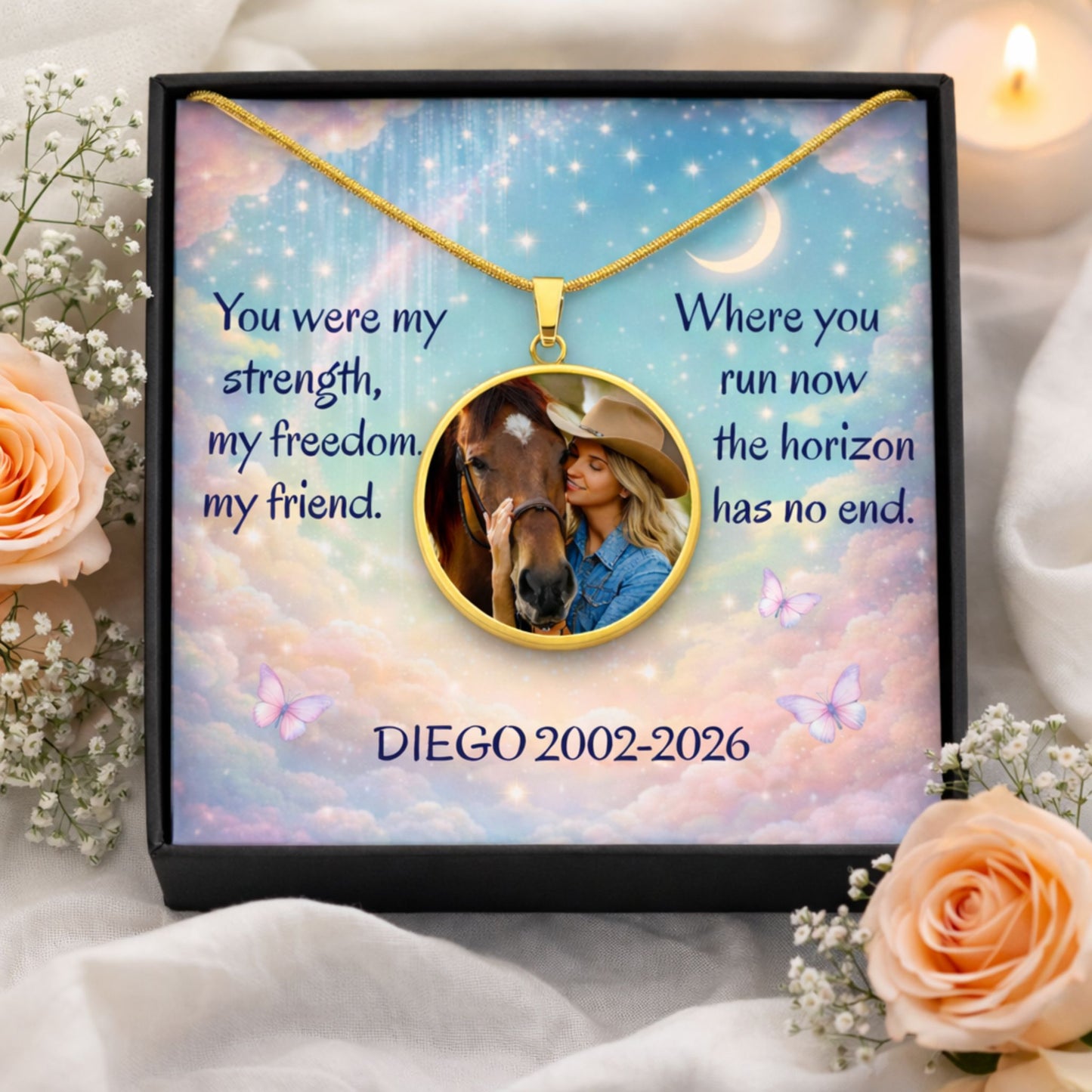 Personalized Horse Photo Necklace – Memorial Gift for Horses