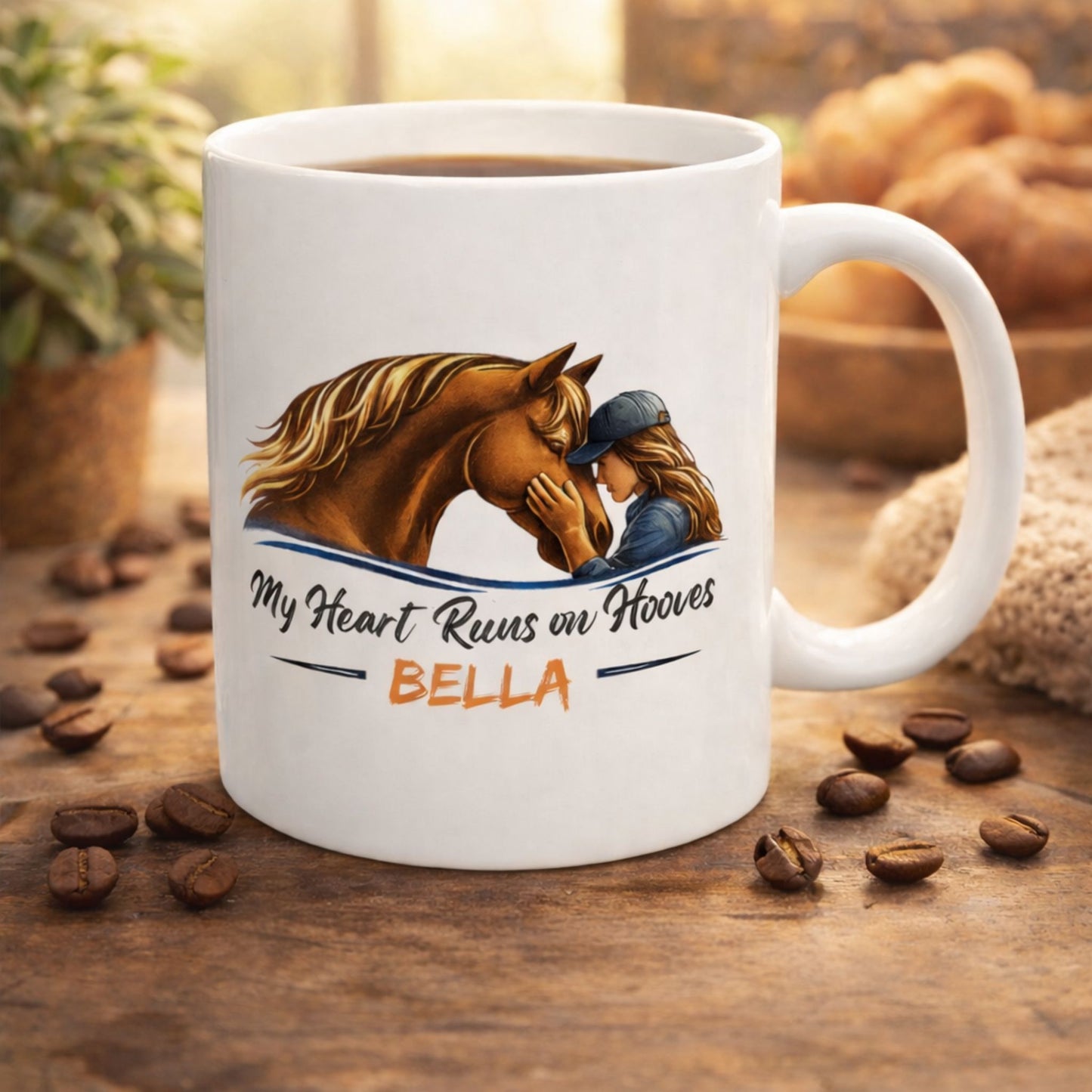 Horse Lover Ceramic Mug – My Heart Runs on Hooves Cute Equestrian Coffee Cup