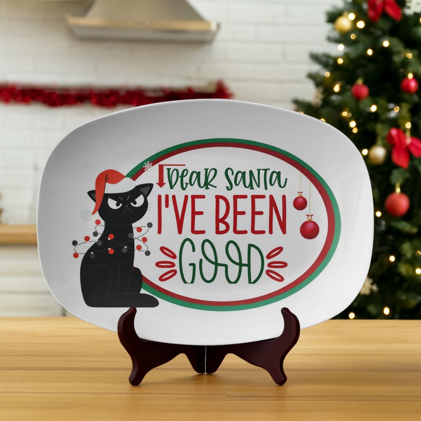 Funny Cat Christmas Tray – Dear Santa I've Been Good Party Platter