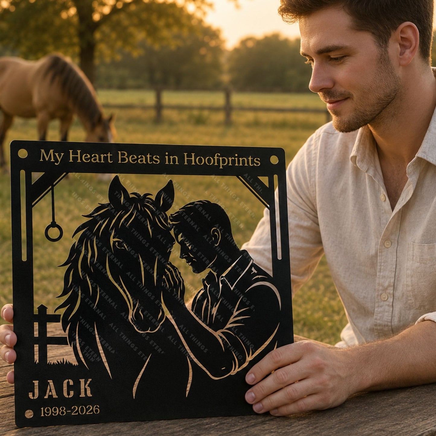 Personalized Horse Memorial Metal Sign – My Heart Beats in Hoofprints