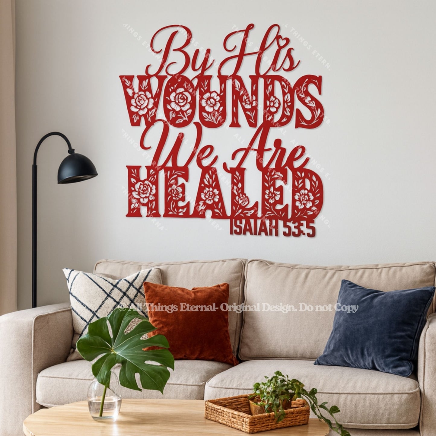 Isaiah 53:5 Metal Wall Art – Modern Christian Bible Verse Home Decor
