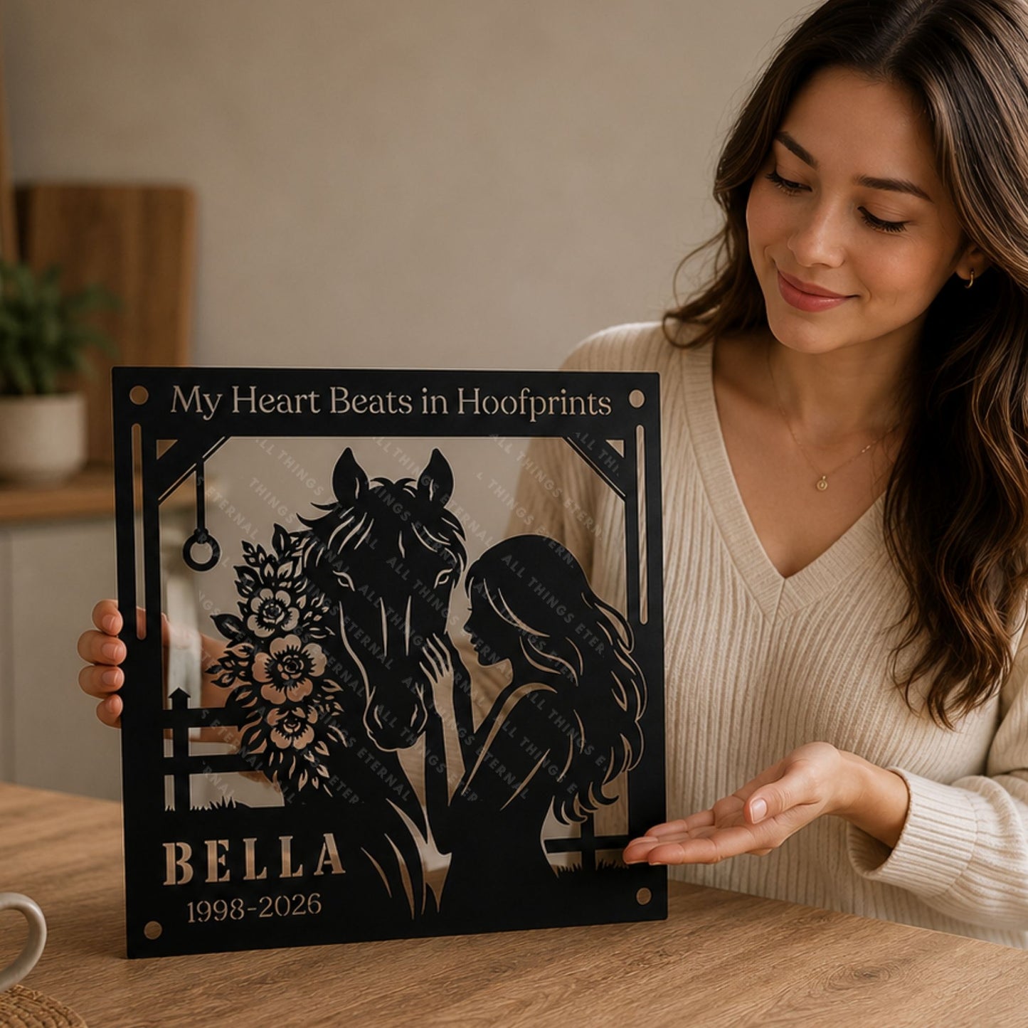 Personalized Horse Memorial Metal Sign – My Heart Beats in Hoofprints, Equestrian Wall Art Gift
