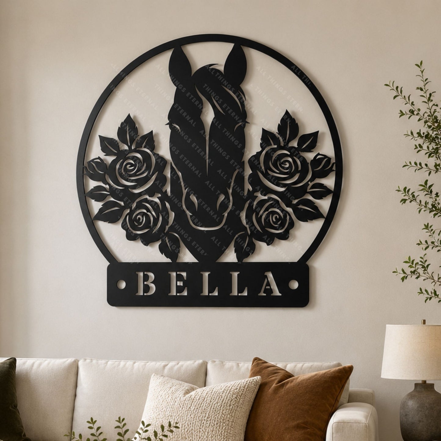 Personalized Horse Stall Name Metal Sign | Floral Horse Barn Wall Decor