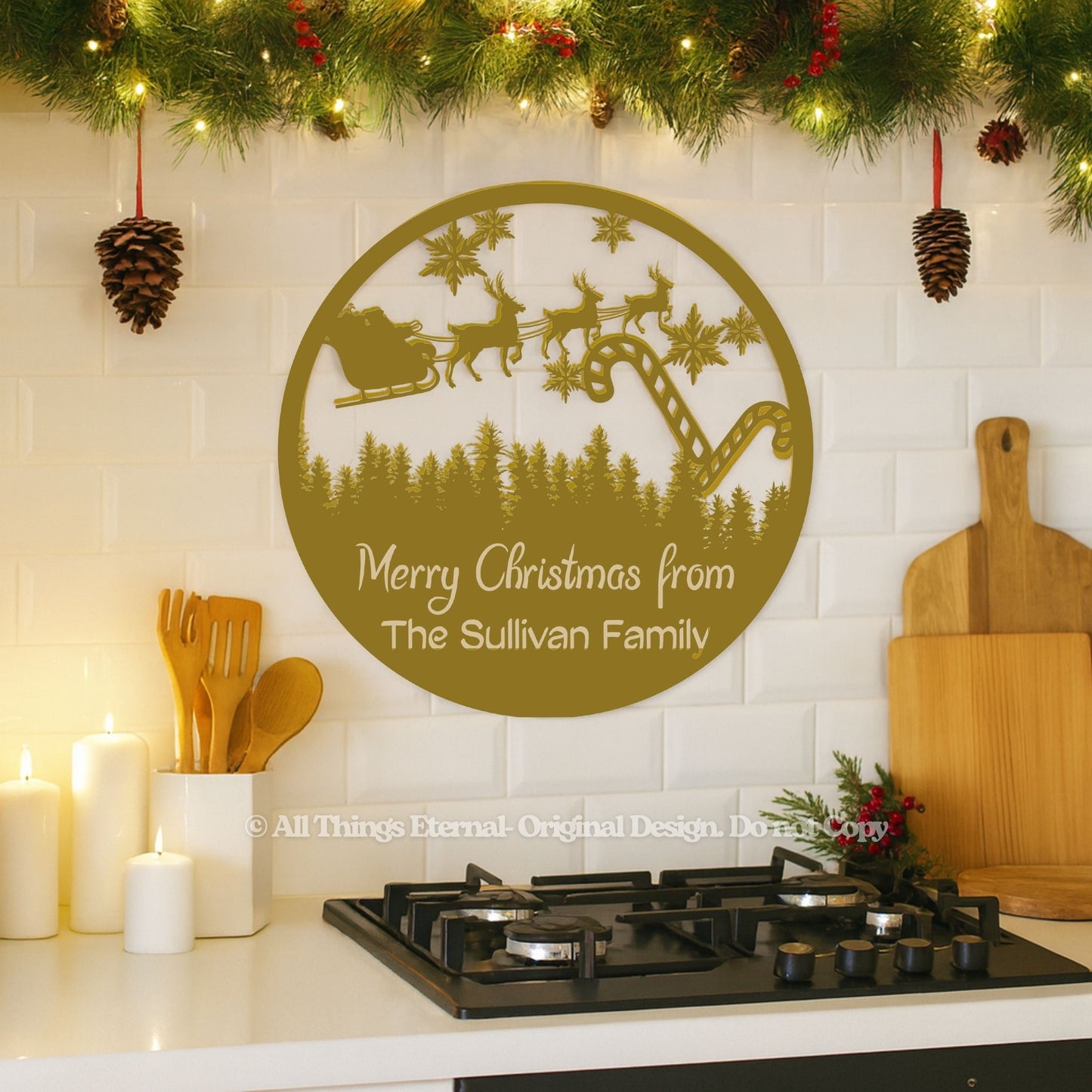 Personalized Family Name Christmas Metal Sign – Santa Sleigh Home Decoration