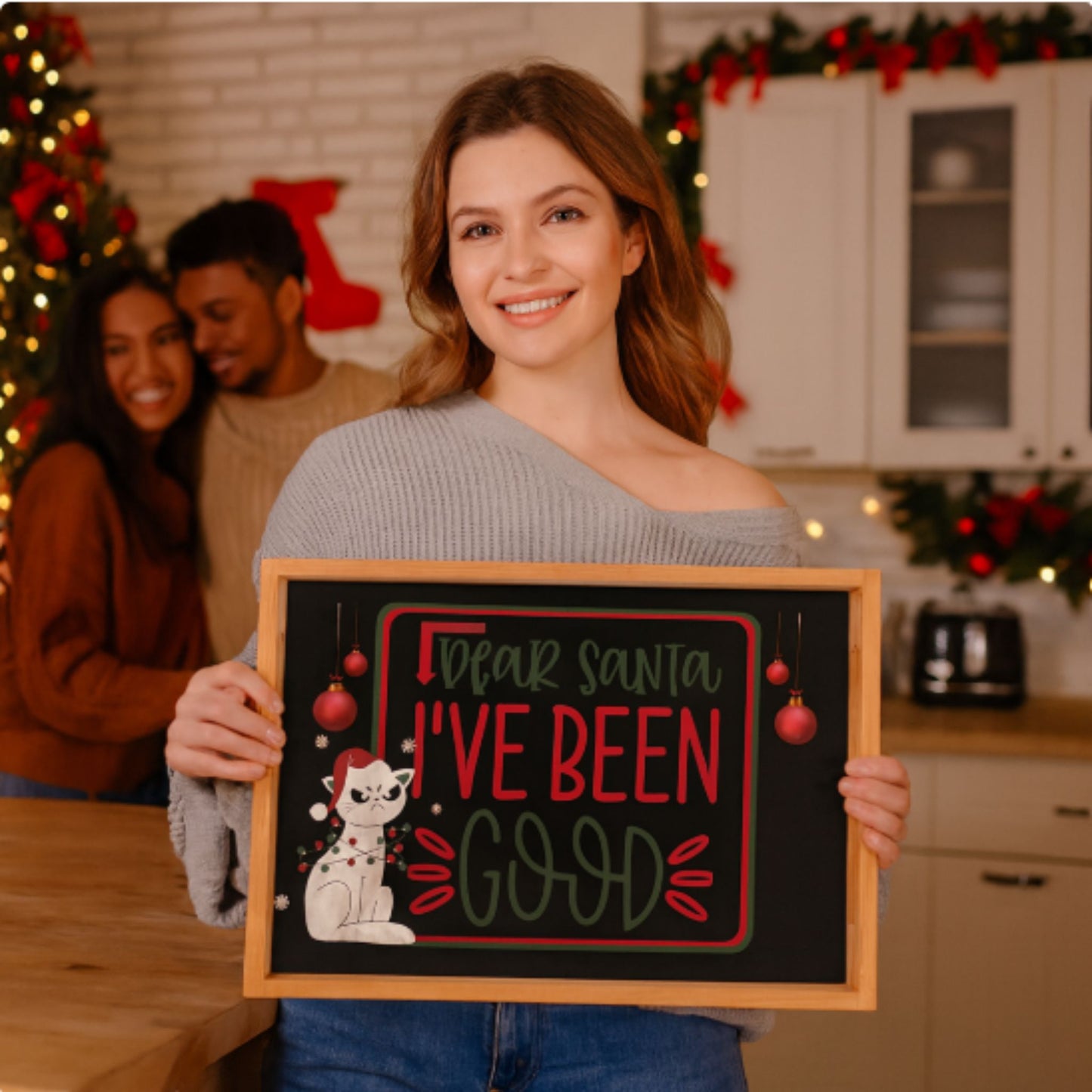Funny Cat Christmas Tray – Dear Santa Espresso Black Party Platter