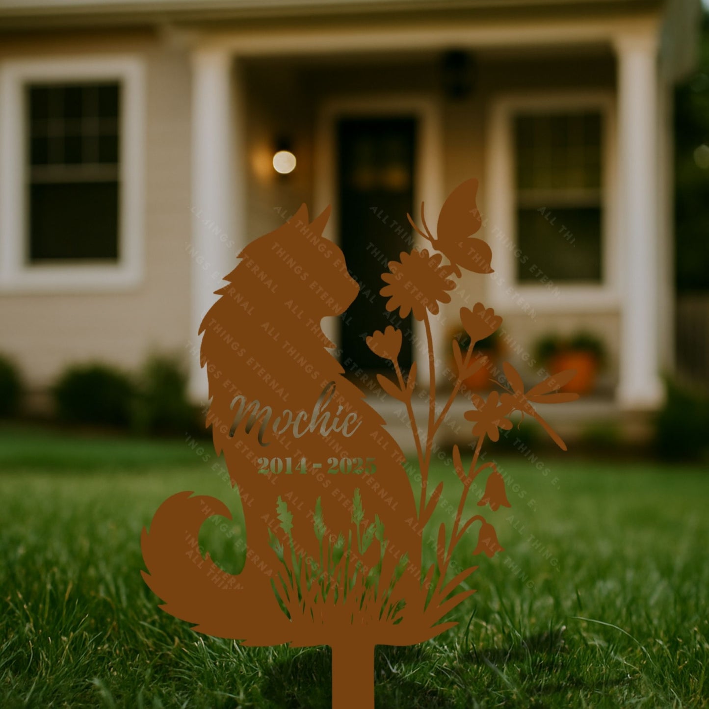 Personalized Cat Memorial Stake | Floral Metal Pet Grave Marker