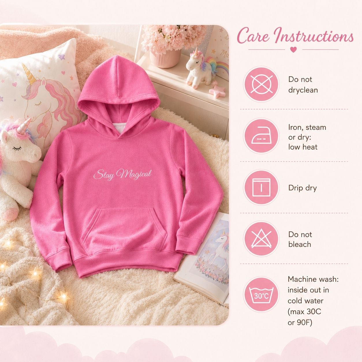 Kids Pink Unicorn Hoodie – Stay Magical Dream Big Pullover Sweatshirt