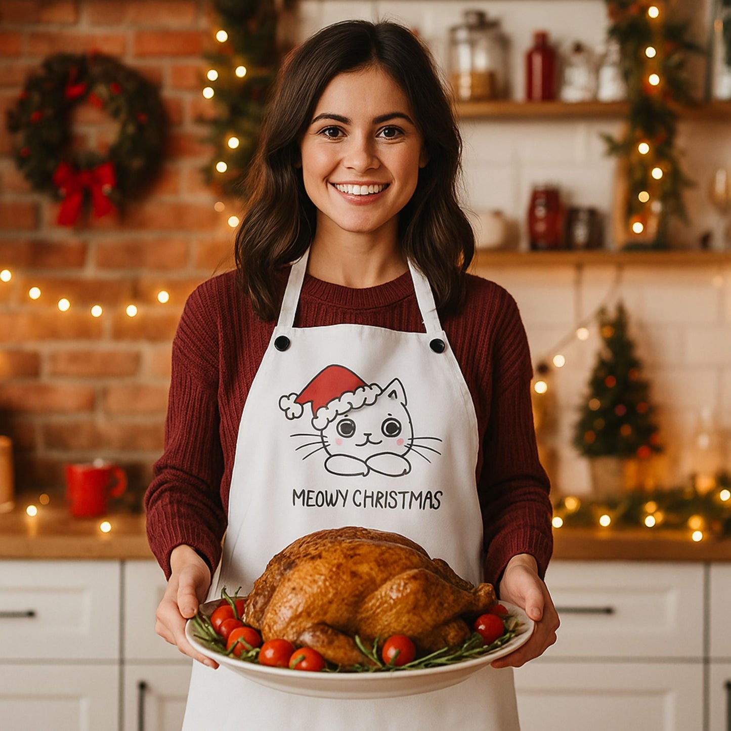 Meowy Christmas Cat Apron – Cute Funny Kitty Holiday Cooking Gift