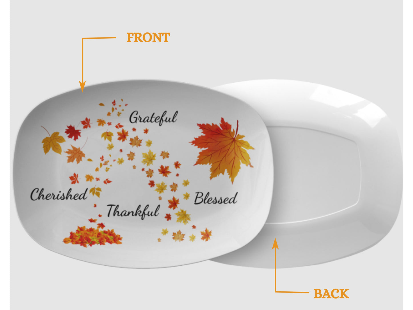 Thanksgiving Serving Platter 10x14 – Autumn Leaves Grateful Blessed Thankful