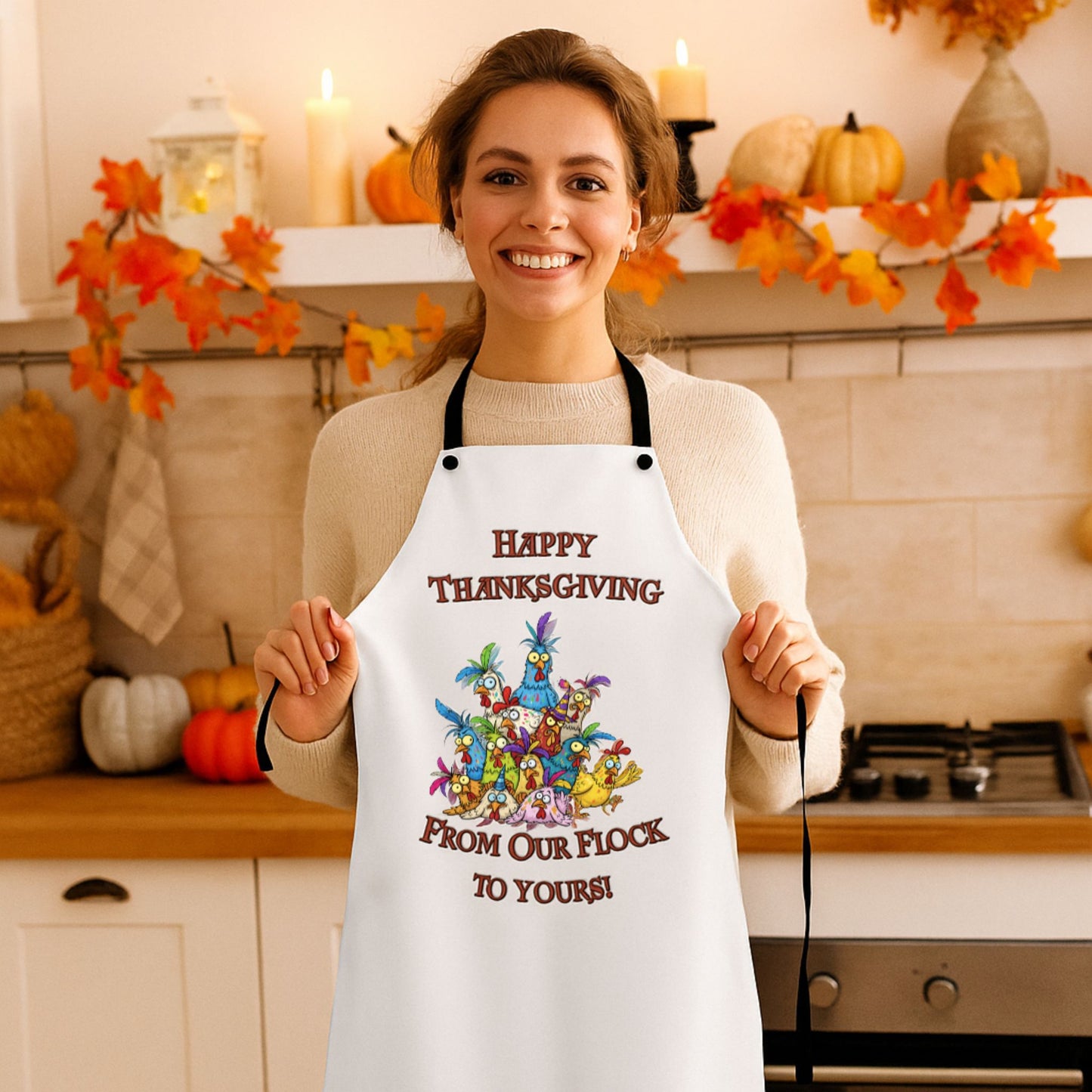 Funny Happy Thanksgiving From Our Flock To Yours! Apron - Thanksgiving Kitchen Gift