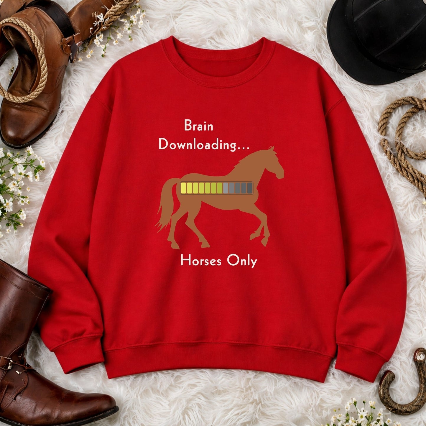 Brain Downloading Horses Only Sweatshirt Funny Equestrian Crewneck