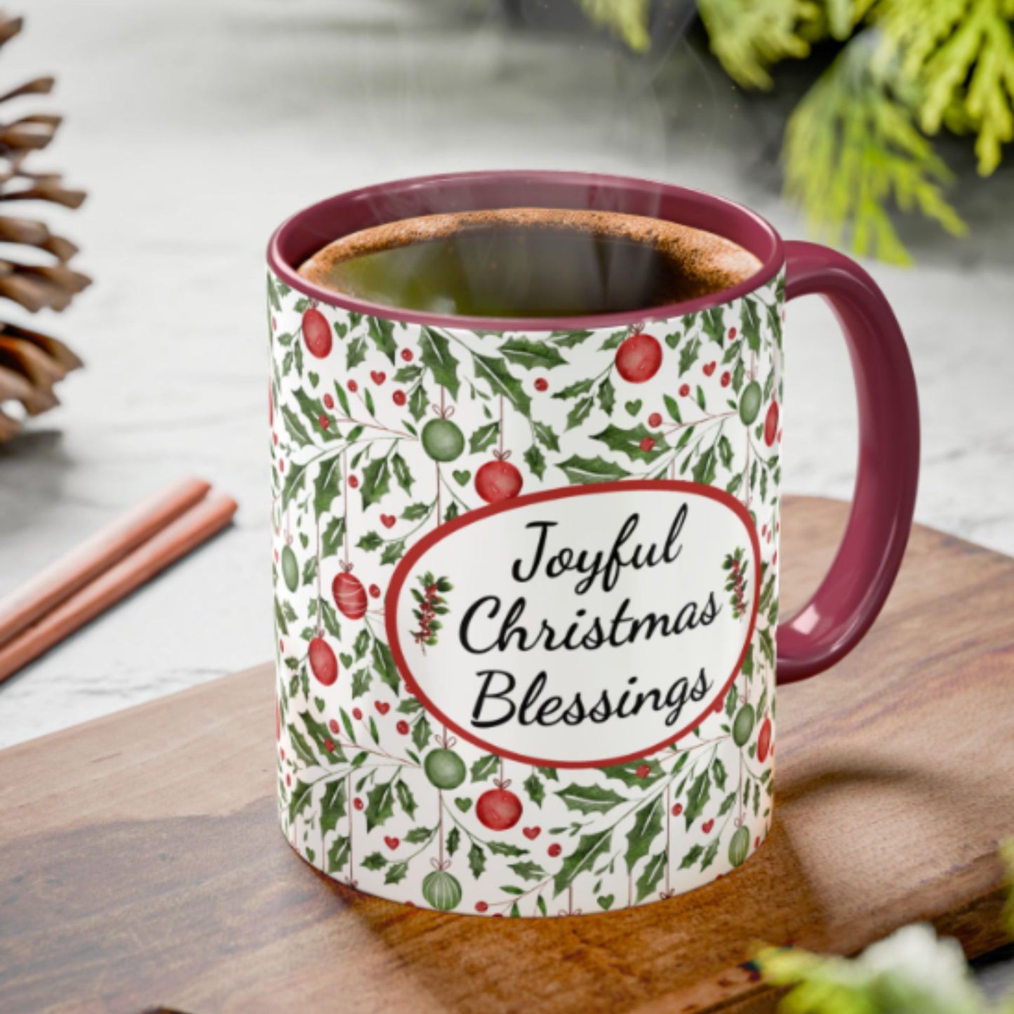 Joyful Christmas Blessings Mug | Festive Two-Tone Coffee Cup