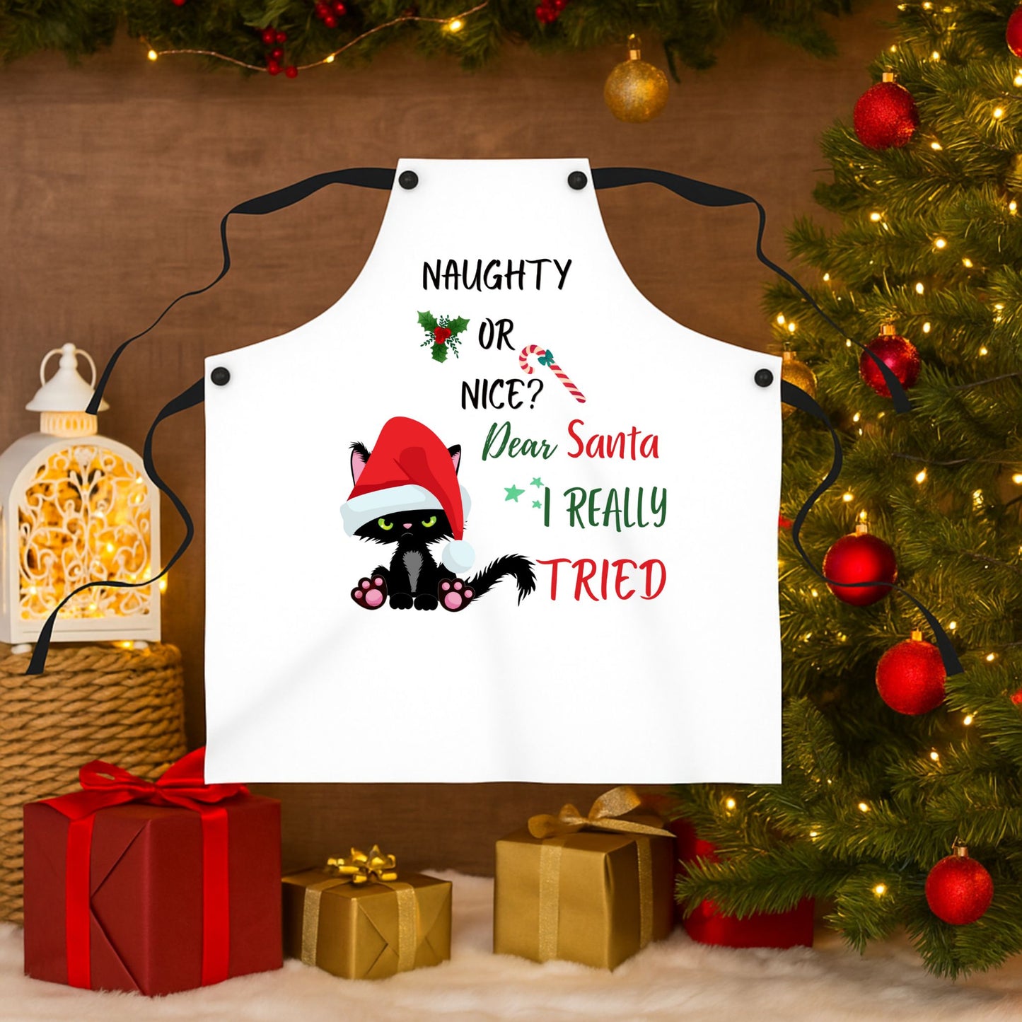 Naughty or Nice Cat Apron | Funny Christmas Kitchen Gift for Bakers