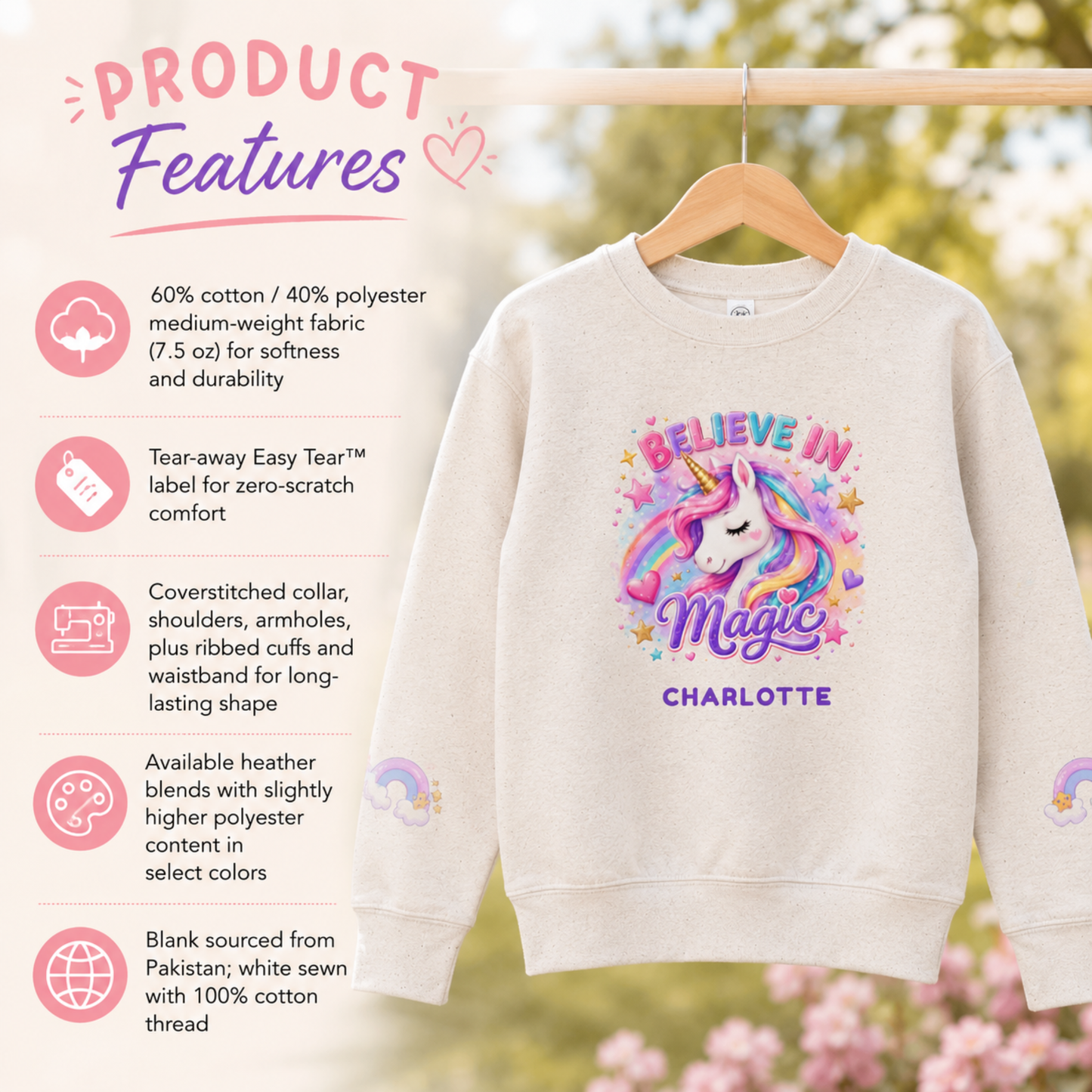 Personalized "Believe in Magic" Unicorn Toddler Crewneck Sweatshirt