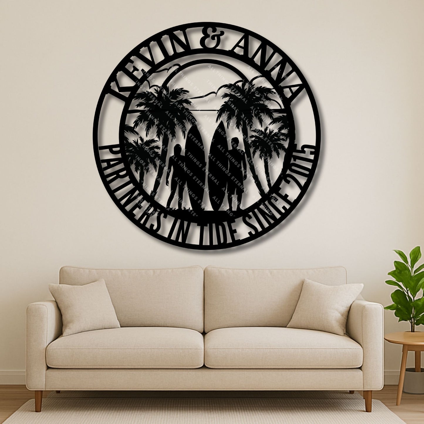 Personalized Surfer Couple Metal Wall Art | Custom Husband & Wife