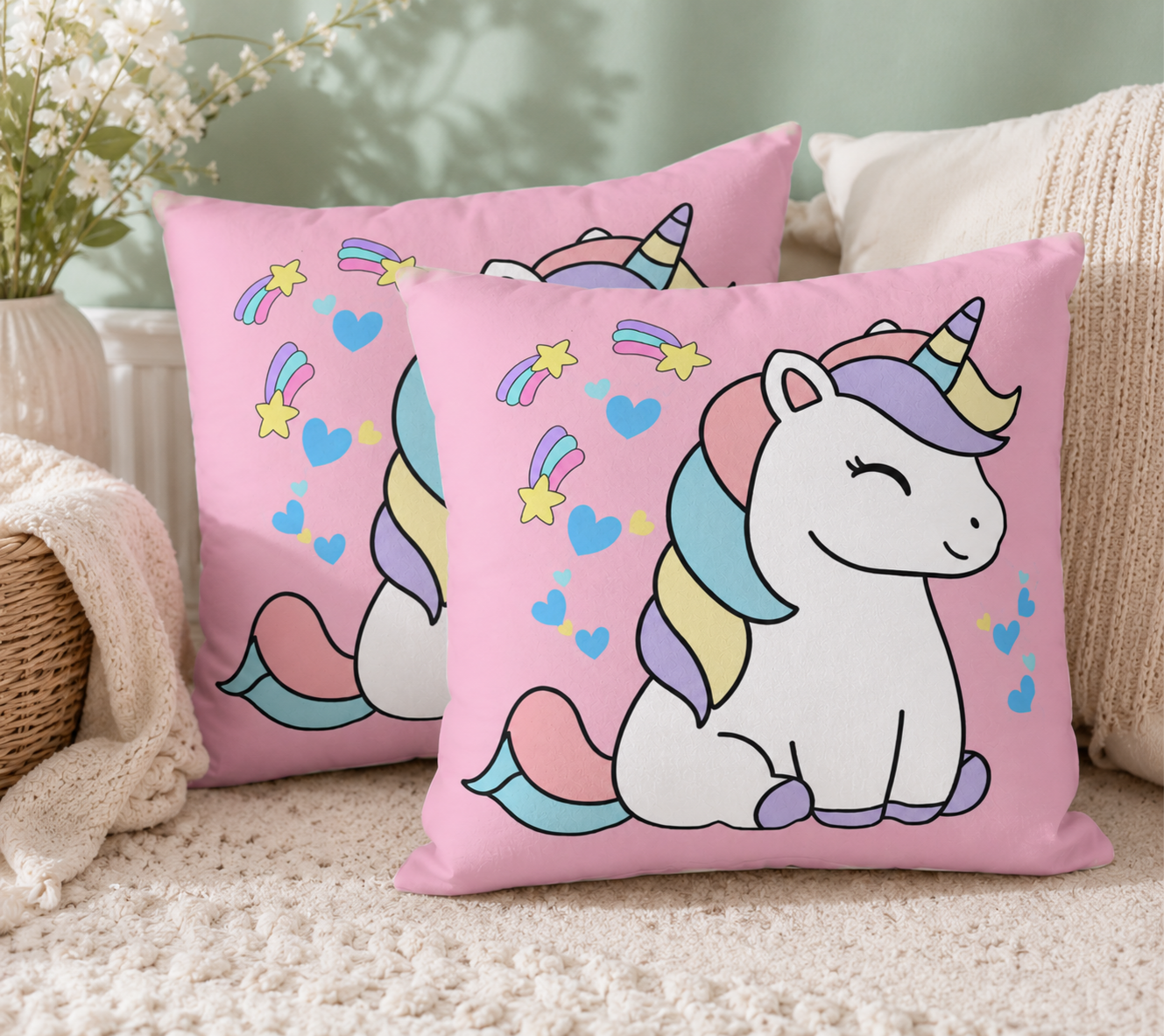 Sleepy Pastel Unicorn Pillowcase | Cute Kids Decorative Throw Pillow Cover