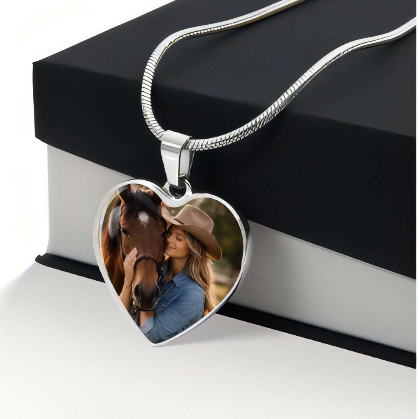 Custom Horse Memorial Photo Heart Necklace with Message Card Gift For Horse Lovers